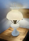 Vtg Milk Glass Hobnail Hurricane Electric Table Lamp 21” Tall