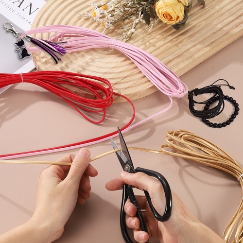 2 Bundles Flat Leather Cord, 5.5 Yards 4mm Leather Craft Lace Strip, Bright Red - Picture 4 of 6