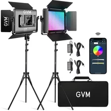 GVM RGB LED Video Light with Bluetooth Control, 60W Photography Studio Lighti...