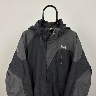 Helly Hansen HH Herren Mantel XL schwarz gesticktes Logo Kapuze Taschen