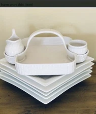 Ceramic serving Tray Creamer And Sugar Bowl Square White Plates
