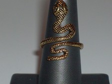 Unique Antiqued Goldtone Snake Ring- Size 7.5- 1 Pc.