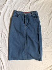 90's Vintage No Excuses Denim Midi Retro Skirt size 13/14 Pinup Femme Fatale