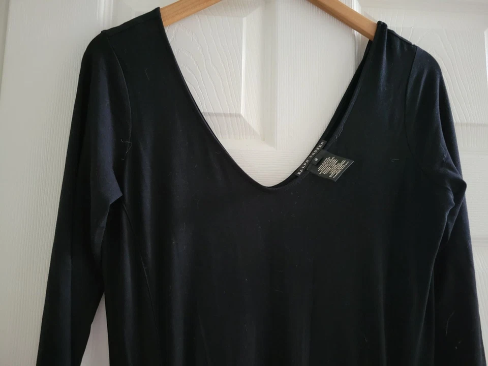 Ralph Lauren Black Label Double Black V Neck Midi dress size Medium Quiet Luxury - Image 4 of 4