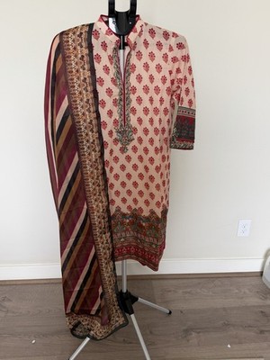 NEW 3 PC Lawn Embroidery With Palazzo Pants Pakistani Shalwar Kameez-FREE SHIPPI