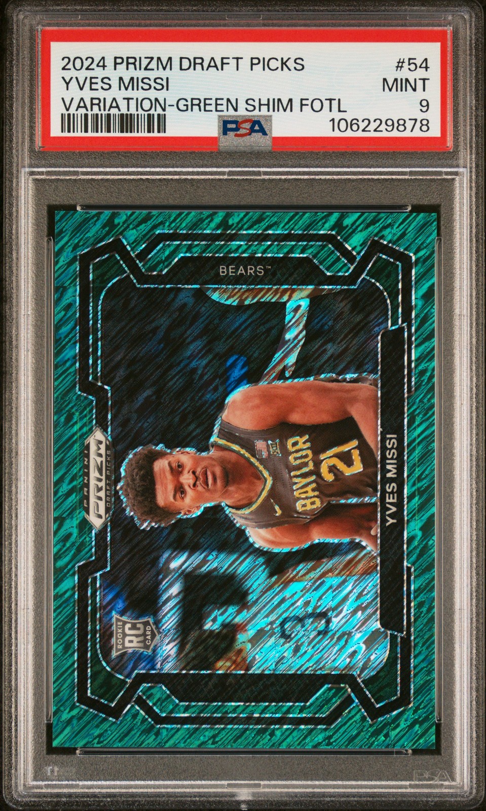 2024 PANINI PRIZM DRAFT PICKS VARIATION GREEN SHIMMER FOTL YVES MISSI 3/3 PSA 9