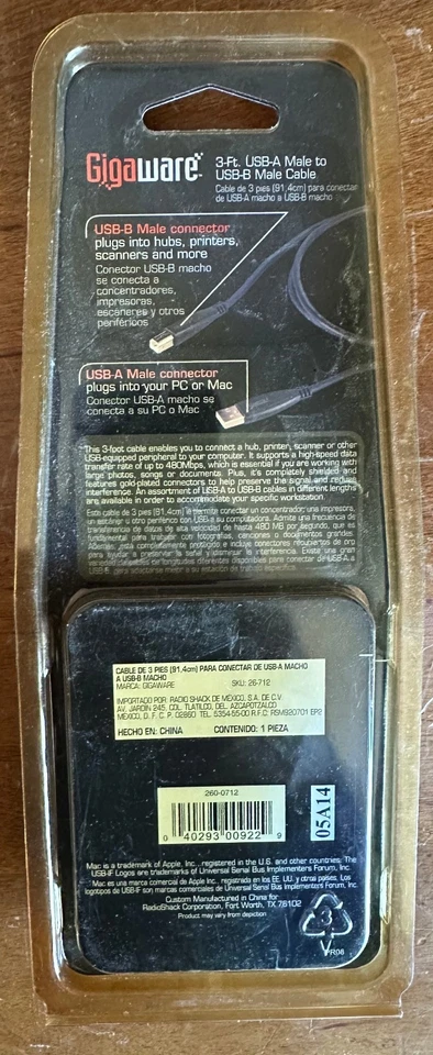 Gigaware 3-Ft. USB-A Male To USB-B Male PC MAC High Speed Cable #26-712  - Image 2 of 2