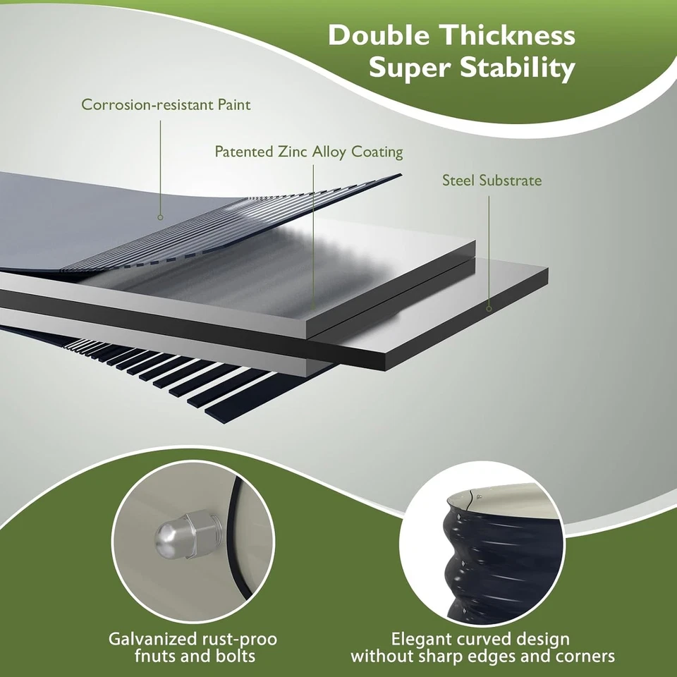 Kit de cama de jardín elevada, jardinera galvanizada 8X2X1 pies exterior, metal grande ovalado Foto 2 de 4