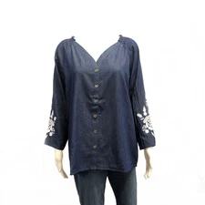 The Skyline Collection Women's Embroidered Denim Blouse in Blue - L