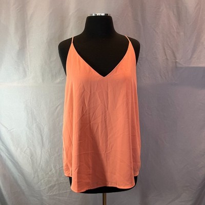 Evera B Camisole Blouse Top Women Large Orange Spaghetti Strap V Neck Sleeveless
