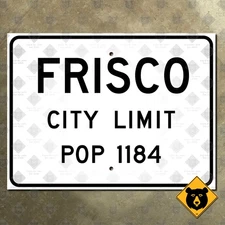 Frisco Texas welcome city limit street highway road sign 1956 white black 20x15