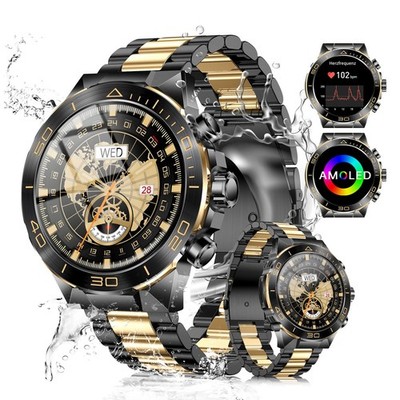Smartwatch Herren Militär Design Rund mit Metallband 1.43'' AMOLEDStahl Series...