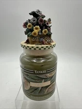 Yankee Candle Retired "SAGE & CITRUS" Large 22oz Jar Black Label + Flower Topper