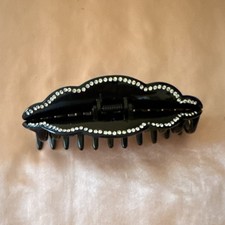 Black Plastic Non-Slip Hair Claw Clip with Rhinestone Accents for Women