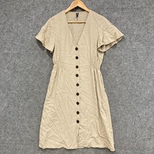Zara Dress Womens Size Small Beige Short Sleeve Button Front V-Neck 21610