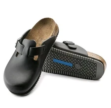 BIRKENSTOCK BOSTON SL BLACK SUPERGRIP LEATHER CLOGS REGULAR/WIDE WIDTH SZ 39 NIB