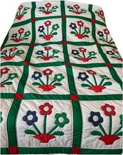 Vintage Handmade Flower Basket Quilt 91  X 75  Made In 1980
