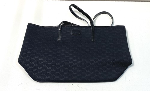 Michael Kors Black Logo Print Patent Trim Tote Purse