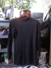 White House Black Market Black Long Sweater Dress W/ Scalloped Detail Sz S