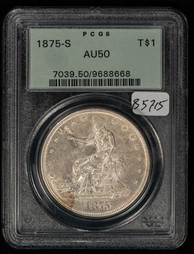 1875-S $1 US Silver Trade Dollar - OGH PCGS AU 50 - SKU-B5715