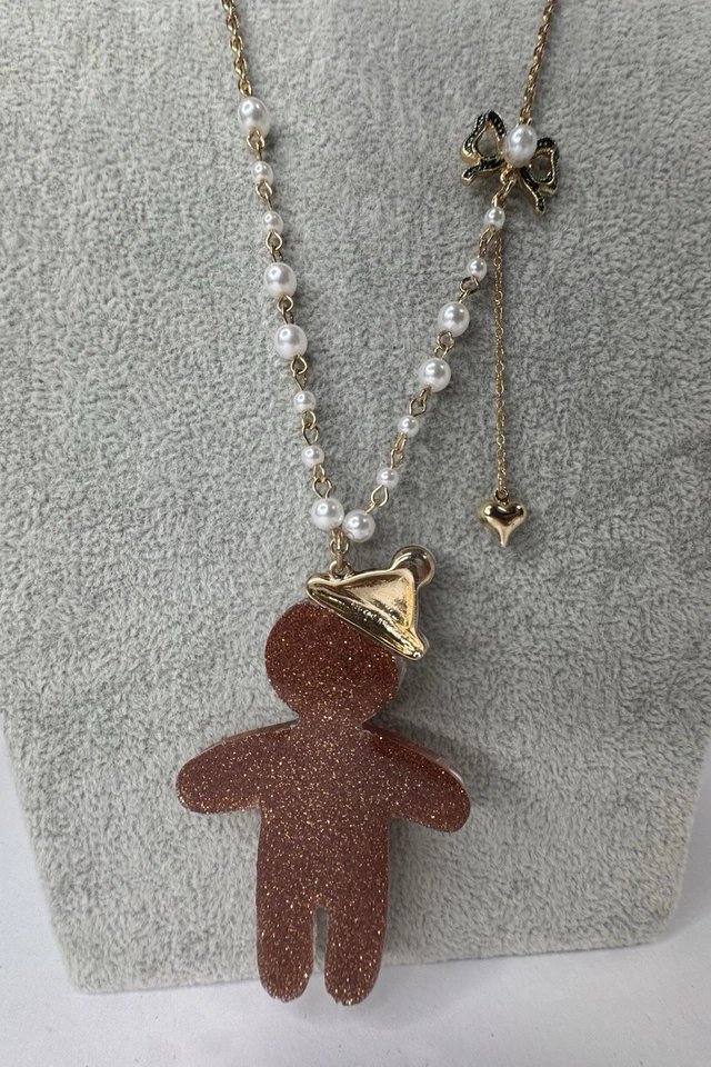 BETSEY Johnson Pan de Jengibre Hombre Brillo Vacaciones Colgante Estrás Collar con Caja Foto 4 de 4