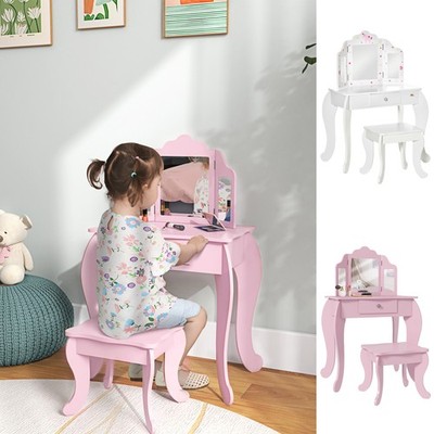 Kinder Schminktisch und Stuhl Set Mädchen Schminktisch Set mit klappbarem Spiegel