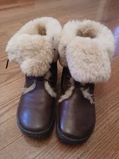 Born Shearling Brown Leather Boots Fold Over Lace-Up Winter Sz 7