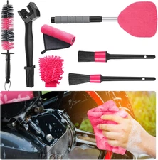 7 Pcs Pink Motorcycle Cleaning Kit Brush Tire and Chain Brush 2-Size Detailing T