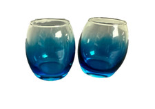 Set of 2 Joy Cobalt Blue Glass Candle Holders Votive Tea Light Decor