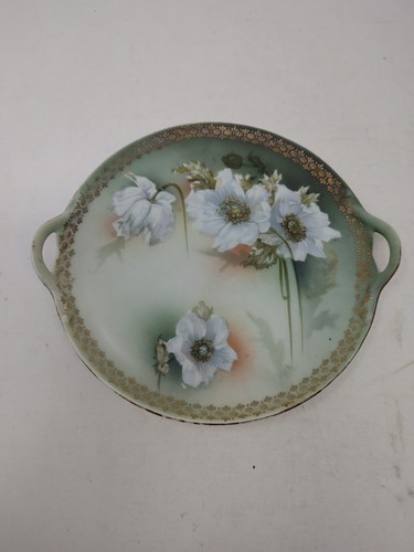 RS Germany White Flowers Gold Trim Cake Handled Plate 6.75"