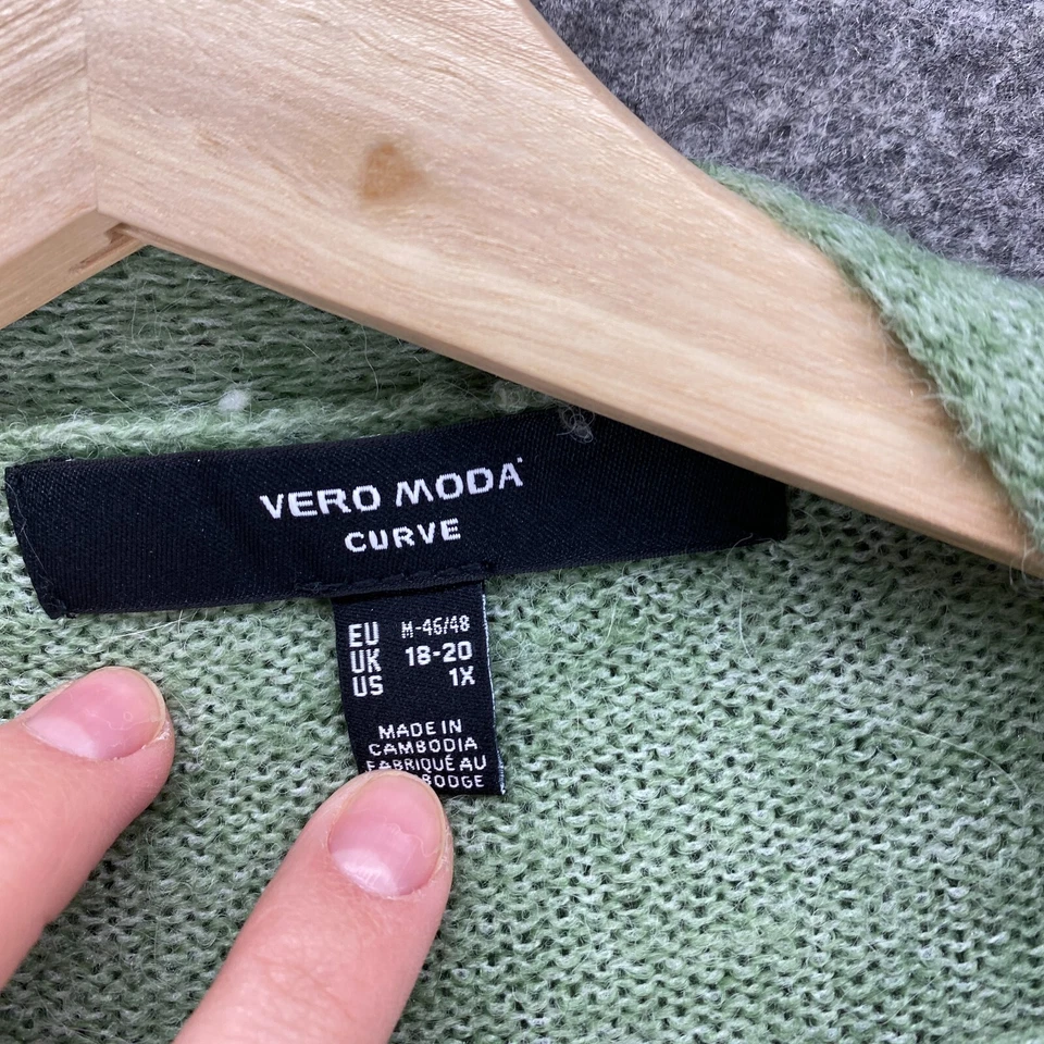 Vero Moda Cardigan Women 1X Plus Green Knit Alpaca Open Front Long Sleeve Casual - Image 3 of 4