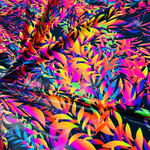 Multicolor Neon Metallic Blätter Druck Nylon Spandex Stoff 4 Wege Stretch von - Bild 2 von 4