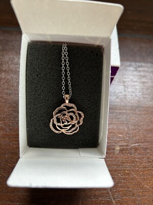Lia Sophia Blushing Rosette Rose Gold Tone Flower w/Crystal Accents  Necklace