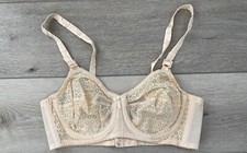 Vtg BALI Bullet Bra 34C Sno-Flake Sheer Lace Unlined Seamed Pin Up Beige 2620