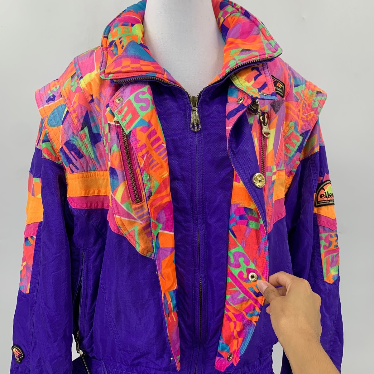 Vintage Ellesse Jacket Womens M Medium Colorful Belted Retro