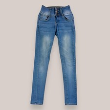 Bamboo Jeans Triple Button Skinny Stretch Blue Denim Jeans Womens Junior Size 00