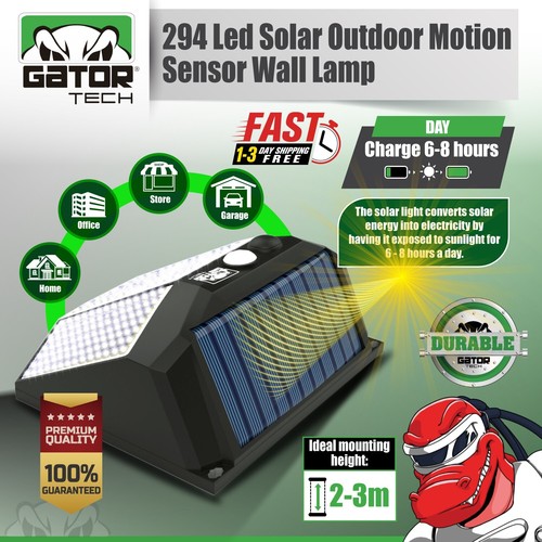 Solar Power 294 LED PIR Motion Sensor Outdoor Security Garden Wall Lamp Light - Picture 4 of 15