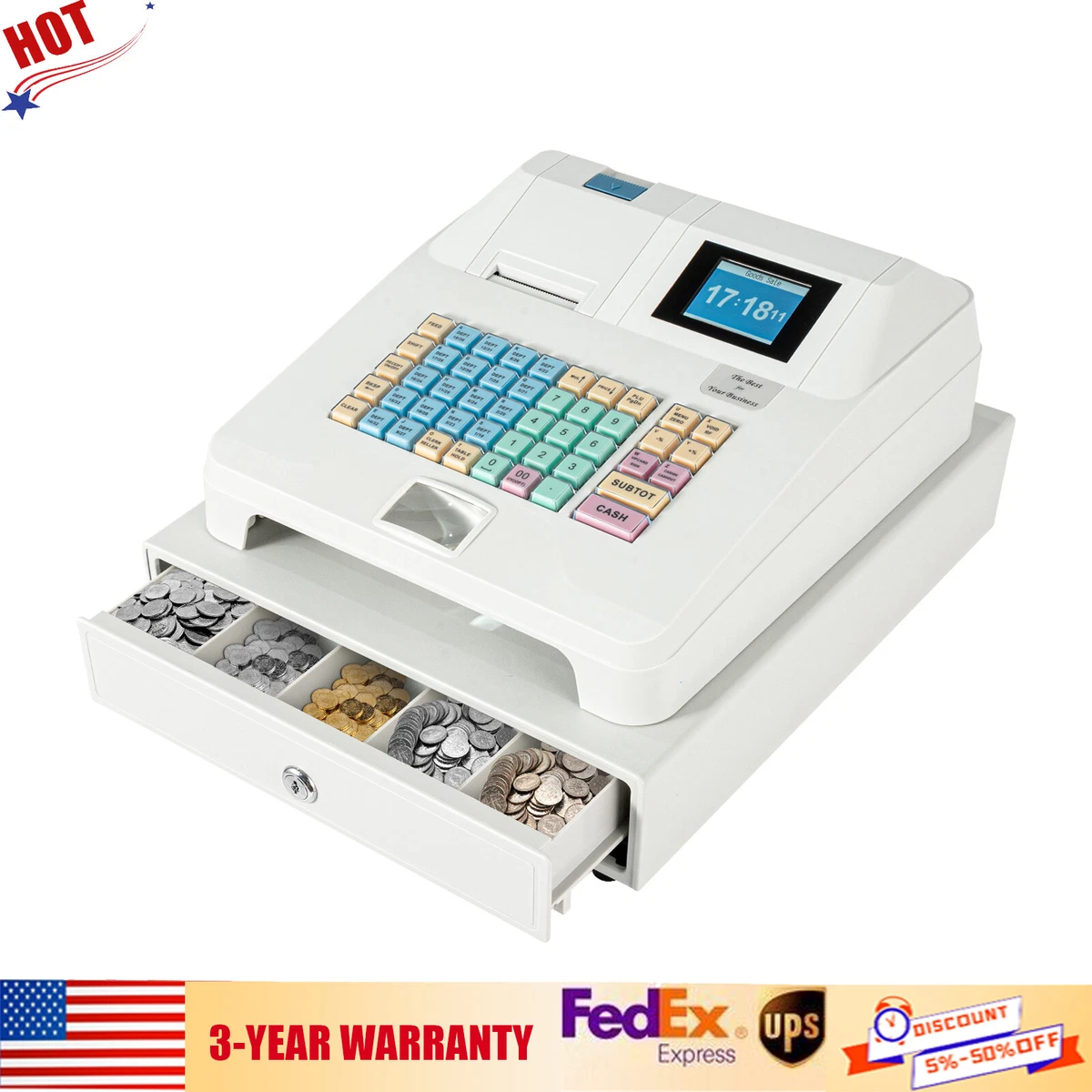 Electronic Cash Register 48Key POS Casher Digital LED Display w