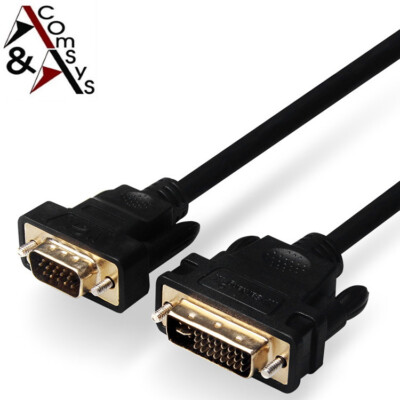 1.5m Cable VGA 15Pin to DVI 24+5 Dual Link DVI-I Full HD with Chip Gold Monitor