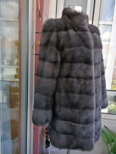 Genuine NERZ MINK НОРКА fur coat from transverse plates  , color graphite /125/. - Picture 1 of 12