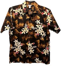 LNWOT 1950  s Kamehameha Brown Cotton Floral Print Hawaiian Aloha Shirt Medium