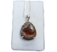 Matrix Feuer Opal Cabochon Anhänger /Opal Pendant 925 Silber 21x17 mm AD3095