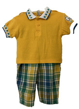 VTG Boys 12 month 2 Piece GOLF Short Set Yellow/Green/Plaid