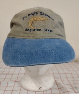 Po Boys Seafood Cap Hat Beige Blue Two Tone Adjustable Strapback Embroidered J&J