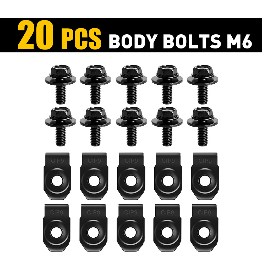For Toyota Lexus Ford Body Bolts &U-nut Clips- M6-1.0 x20mm Long- 10mm Hex- 20pc