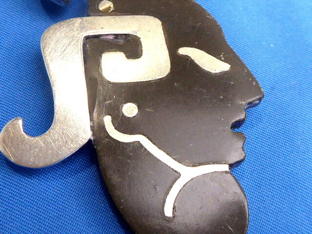 MID CENTURY 1960'S "LOS CASTILLO" ONIX NEGRO TAXCO STERLING ONYX PIN RARE FIND