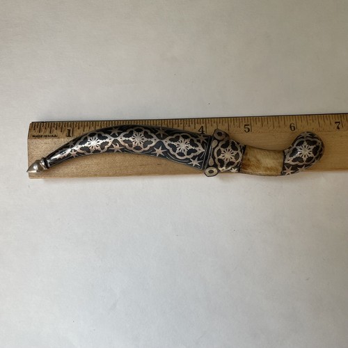 Indian oriental bone dagger with damascus blade and silver koftgari - Picture 5 of 13