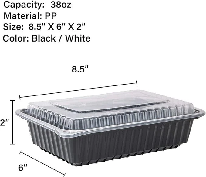 Contenedores negros de plástico para preparar comidas de 38 oz con tapas aptos para microondas SIN BPA Foto 4 de 4