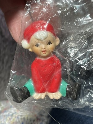 Vintage 50's Celluloid Plastic Pixie Boy Christmas Figurine Open Legs MCM 1.75''