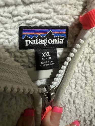 Kids PATAGONIA Full Zip Off- White Fleece Jacket GIRLS XXL (16-18) Hooded - Picture 2 of 4